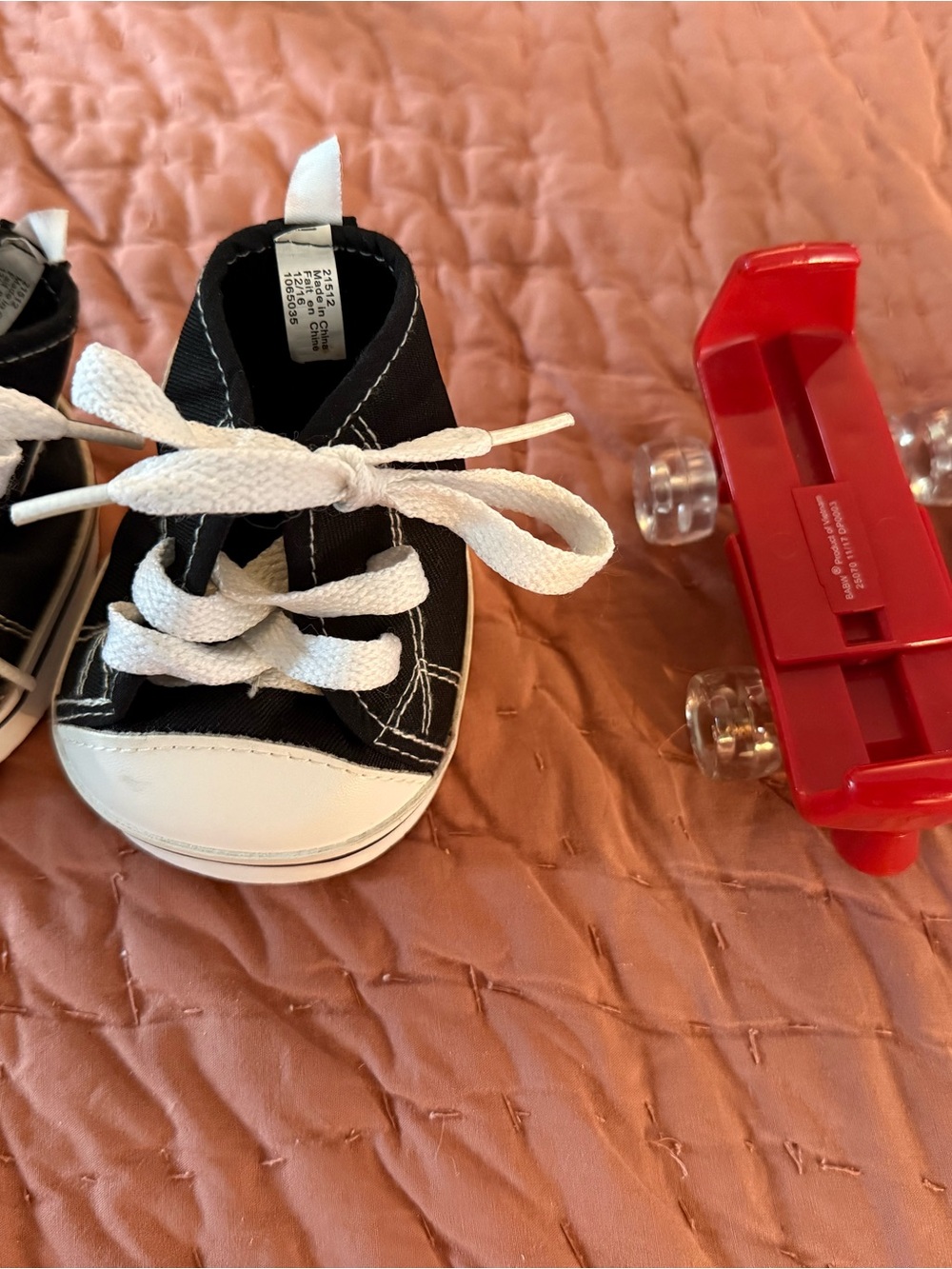 Build-A-Bear Black and White Canvas Lace-Up Doll Sneakers and Red Roller Skates